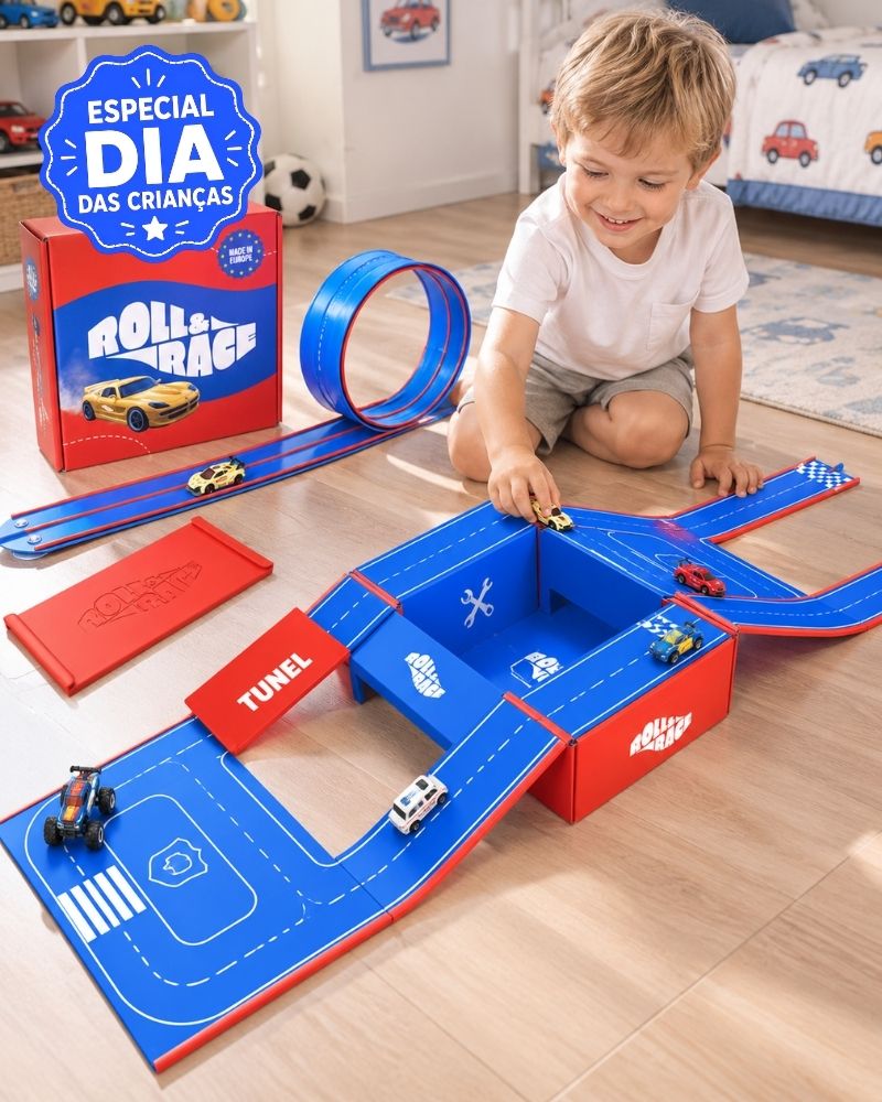 RollRace™ – Pista de Corrida 2 em 1 | Kit 5 Carrinhos